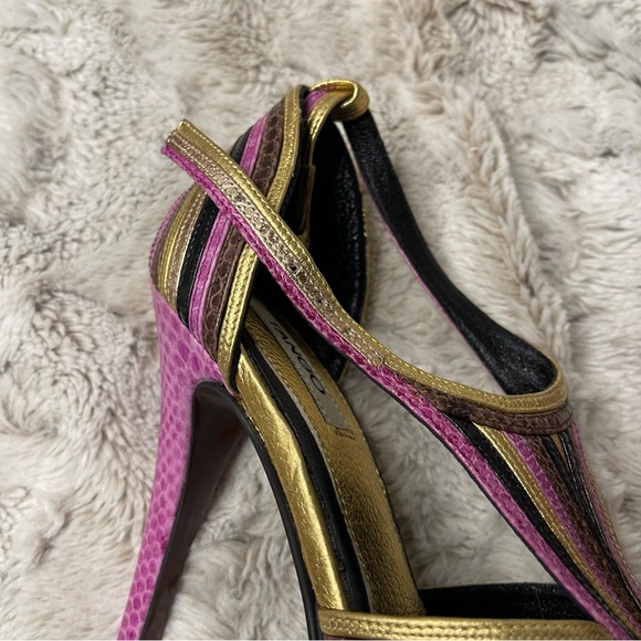 Gold Pink Tango High Heels | Strappy Metallic Open Toe Party Shoes for Dancing - Picture 3 of 6